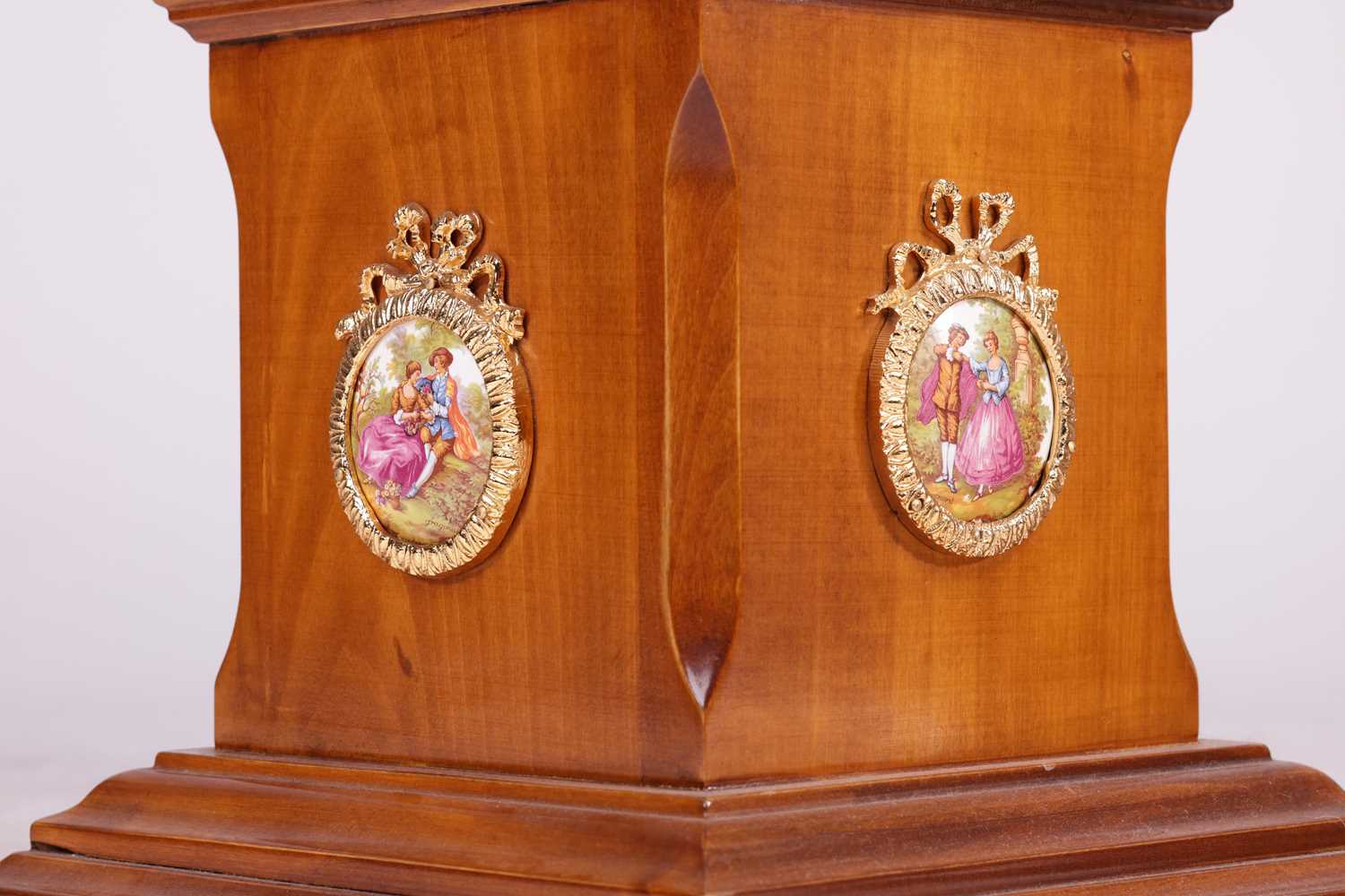 A pair of 20th century marble effect gallery-topped Louis XVI style pedestals, gilt metal mounts thr - Image 6 of 8