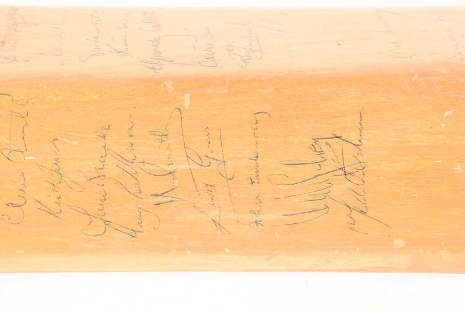 A 1973 multi-signed cricket bat, bearing the signatures of the England, West Indies, New Zealand and - Image 5 of 10