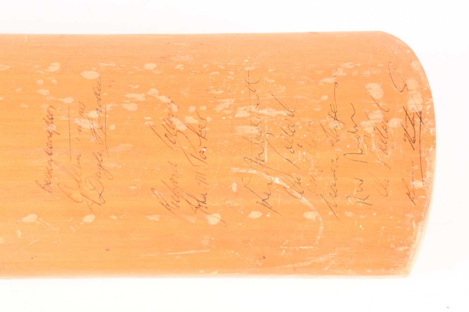 A 1973 multi-signed cricket bat, bearing the signatures of the England, West Indies, New Zealand and - Image 8 of 10