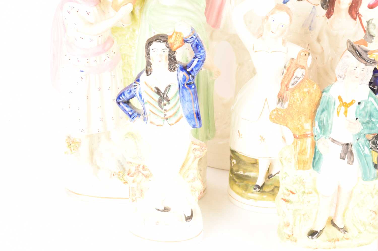 A collection of Staffordshire and Staffordshire style Flat Back figurines comprising a pair of figur - Image 5 of 7