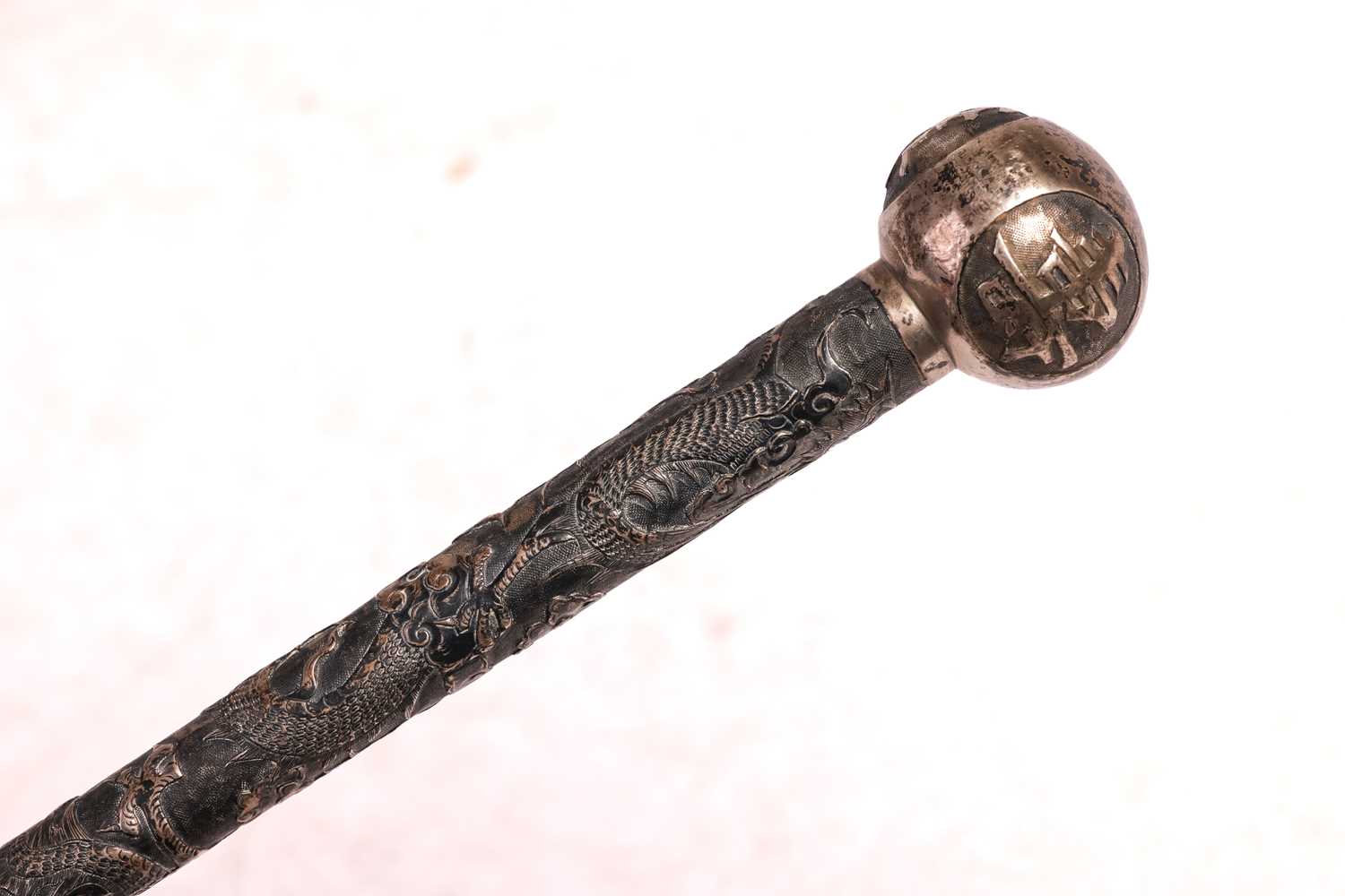 A Chinese export silver-handled walking cane, probably late 19th century by Wing Nam &amp; Co. with  - Image 5 of 8