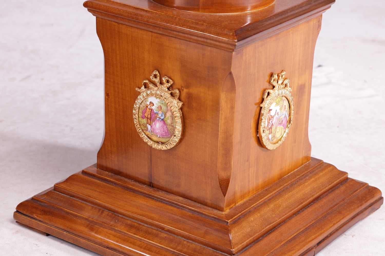 A pair of 20th century marble effect gallery-topped Louis XVI style pedestals, gilt metal mounts thr - Image 8 of 8