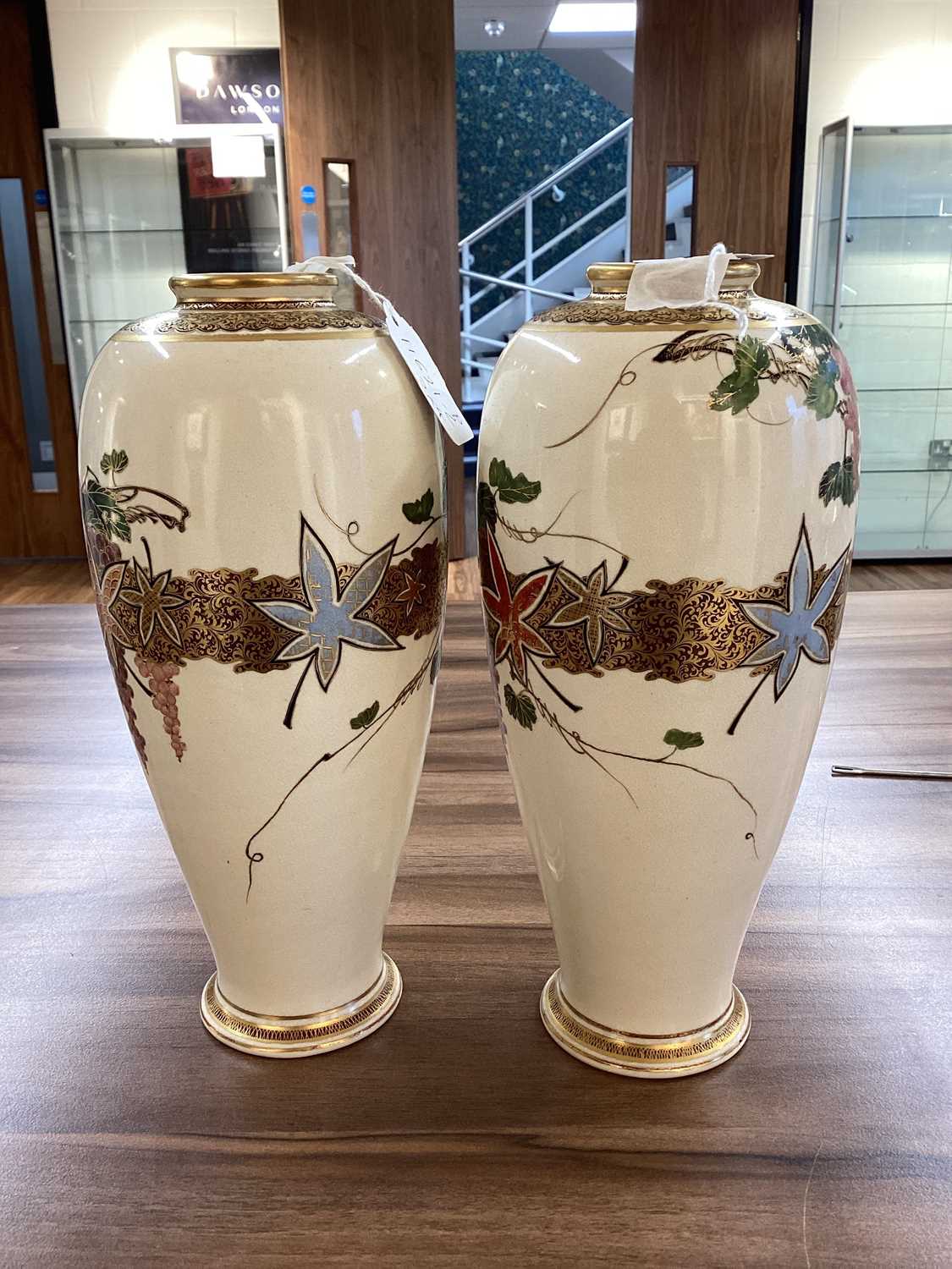 Two graduated pairs of Meiji period Japanese Satsuma vases, decorated with a wisteria motif, the lar - Image 14 of 16