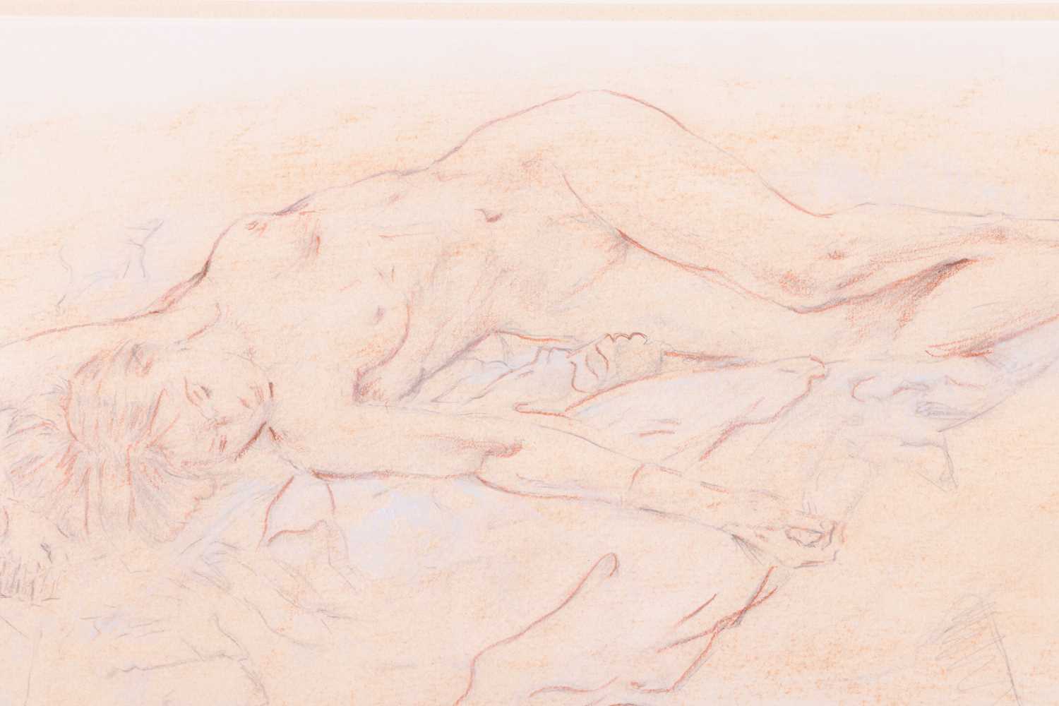 Attributed to Franco Matania (Italian, 1922 - 2006), recumbent female nude, unsigned, pencil and pas - Image 4 of 6