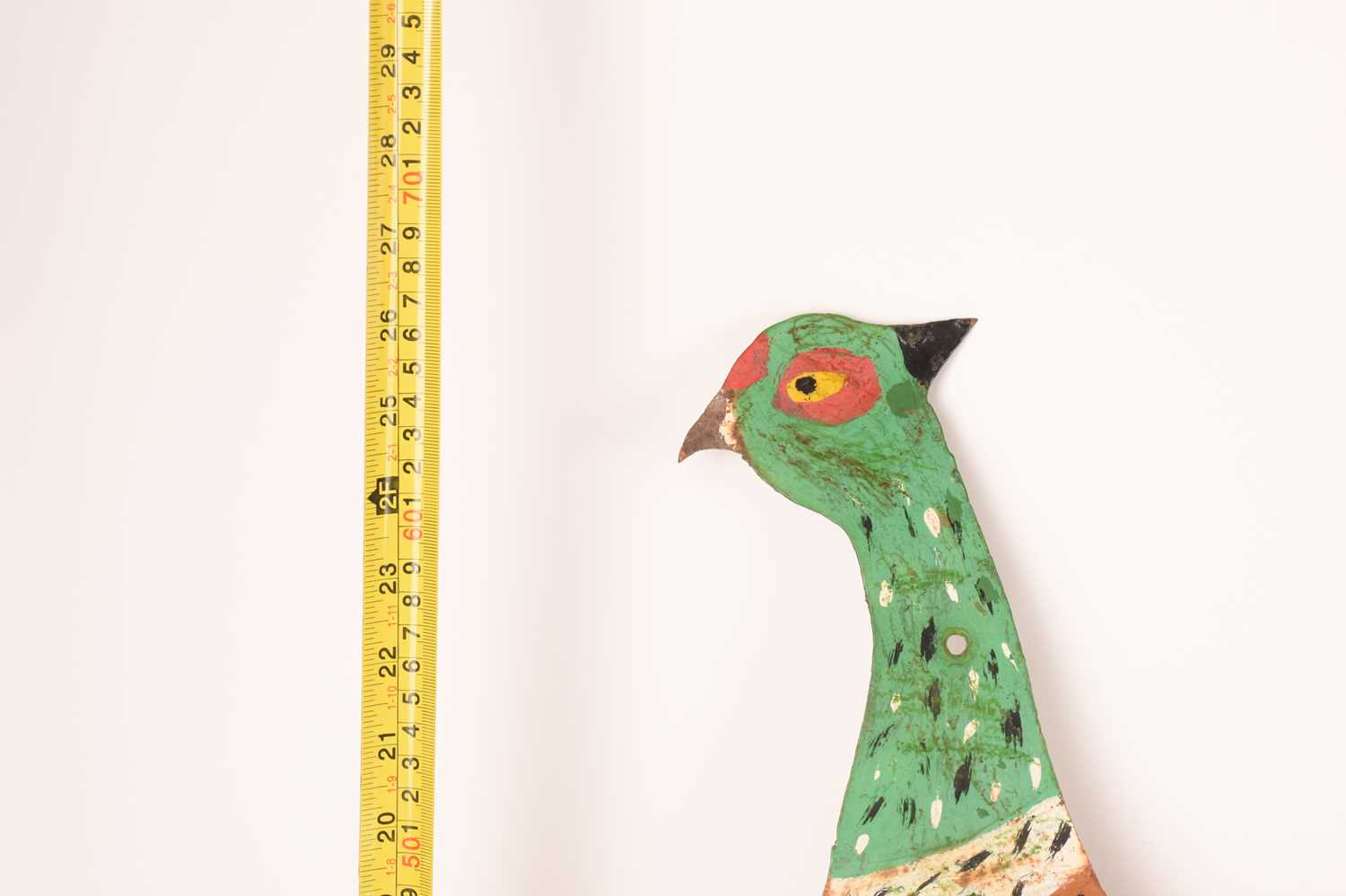 A group of 20th-century Folk art hand-painted carnival decorations comprising a large pheasant, a ma - Image 2 of 9