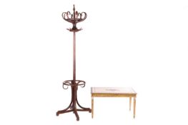 A Brentwood hat and coat stand, 20th century, alongside a mid-century 'Florentine-style' Italian cof