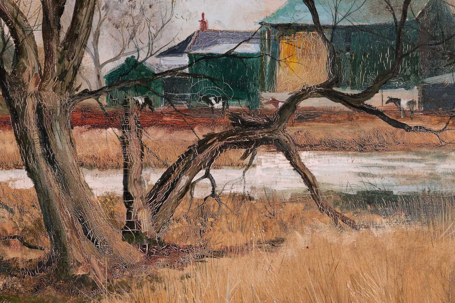 Jeremy King (b. 1933), 'Water Meadows, Dorney', signed and dated 1974, oil on canvas, image 61 x 122 - Image 4 of 9