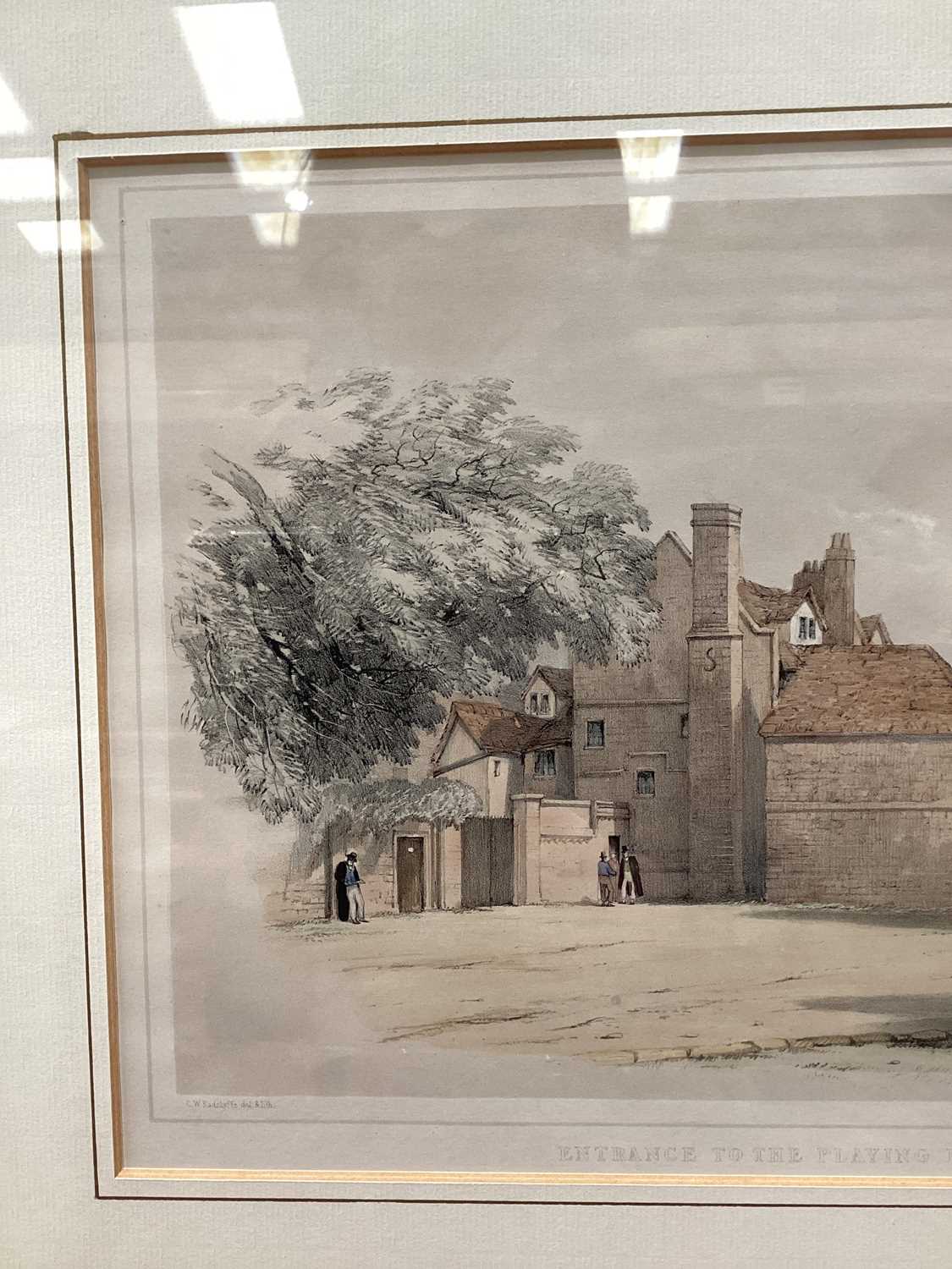 A collection of six decorative watercolours, oil and prints comprising two scenes of Eton College, a - Image 17 of 31