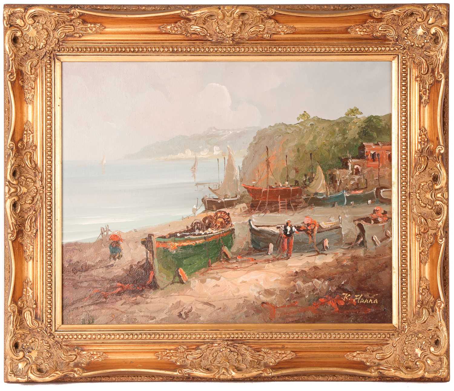 K Hanna (20th century), coastal scene, oil on canvas, signed to lower right corner, 39 cm x 49 cm in - Image 4 of 5