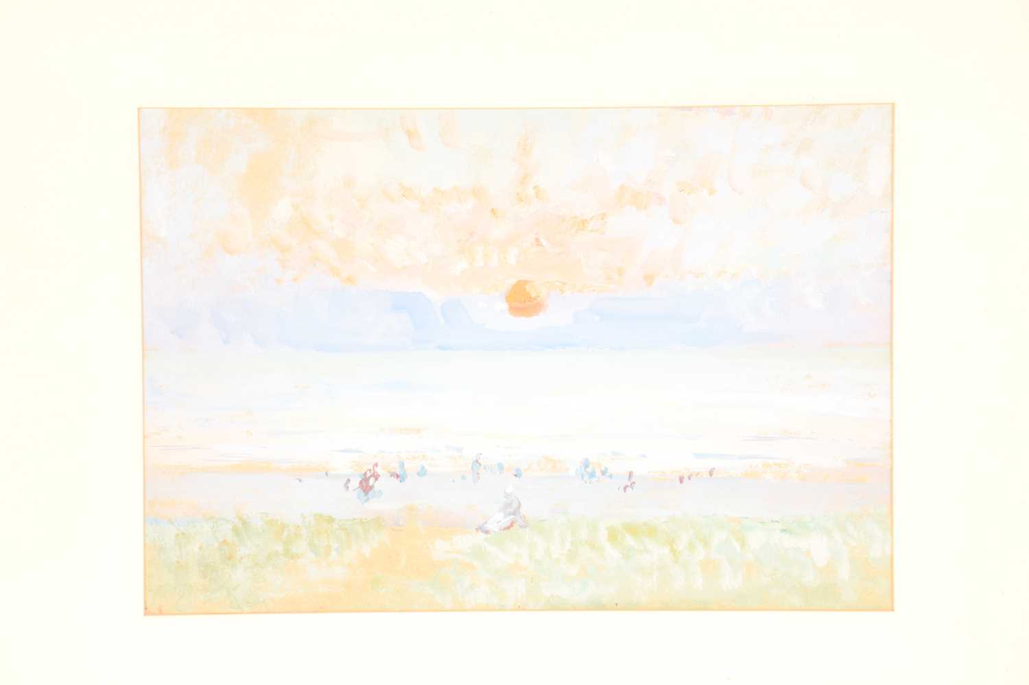 German Grobe (1857-1938) German, Sunset at the beach, gouache, image 21 cm x 31 cm, framed 41 cm x 4 - Image 2 of 3