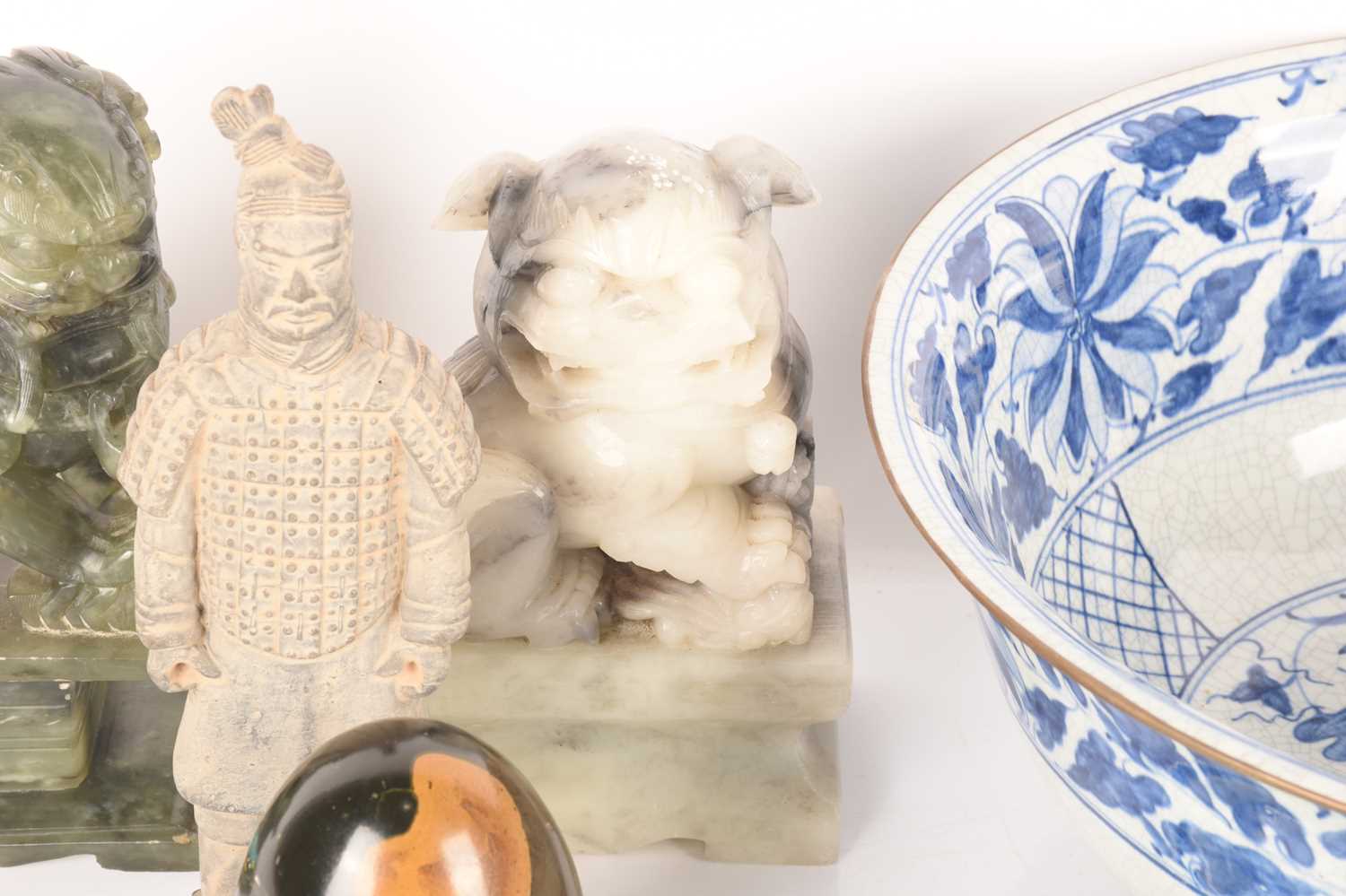 A large Chinese blue and white wash basin, 20th-century, alongside a pair of blue and white raised d - Image 8 of 18