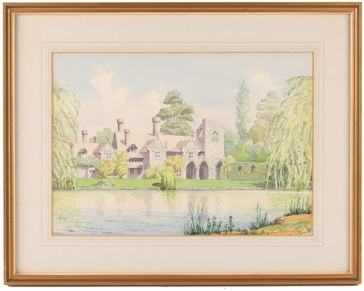 A collection of four decorative watercolours comprising of a riverside view of the Tower of London,  - Image 3 of 9