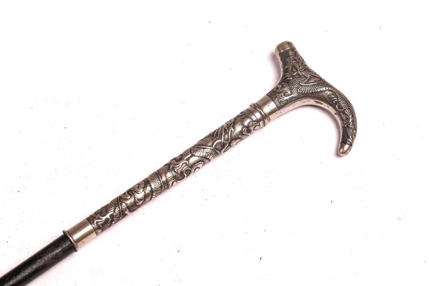 A Chinese export silver-handled walking cane, probably late 19th century by Wing Nam &amp; Co. with  - Image 2 of 8