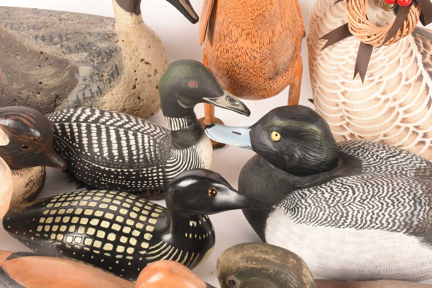 A large collection of duck figures of varying forms, materials, ages, and makes, 15 total, the large - Image 8 of 9