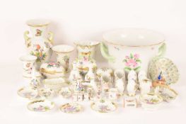 A large group of Herend porcelain in the Queen Victoria pattern comprising a baroque-style handled v