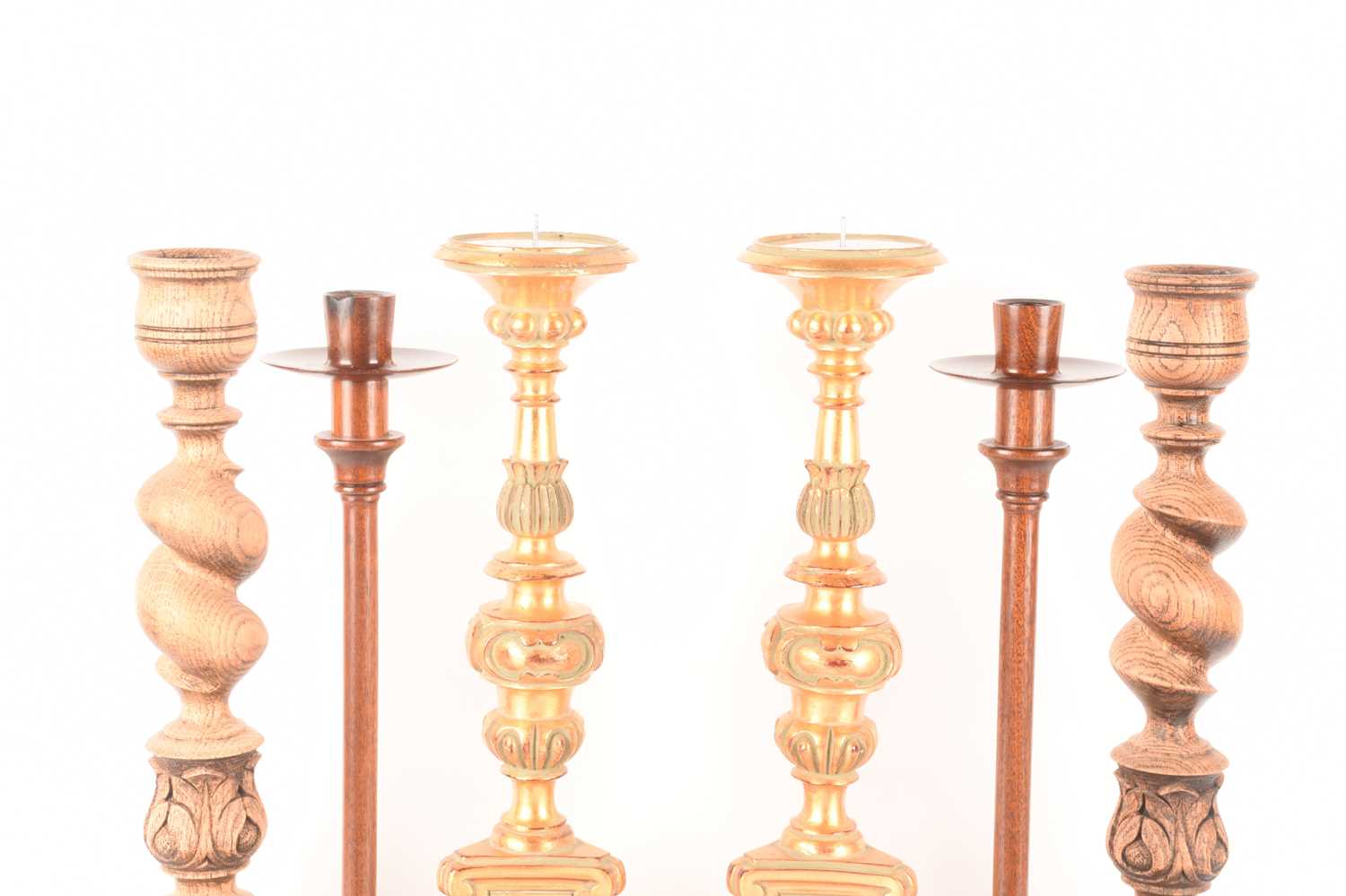 A pair of Mulberry Home oak barley twist and acanthus design candlesticks with Mulberry England labe - Image 2 of 5