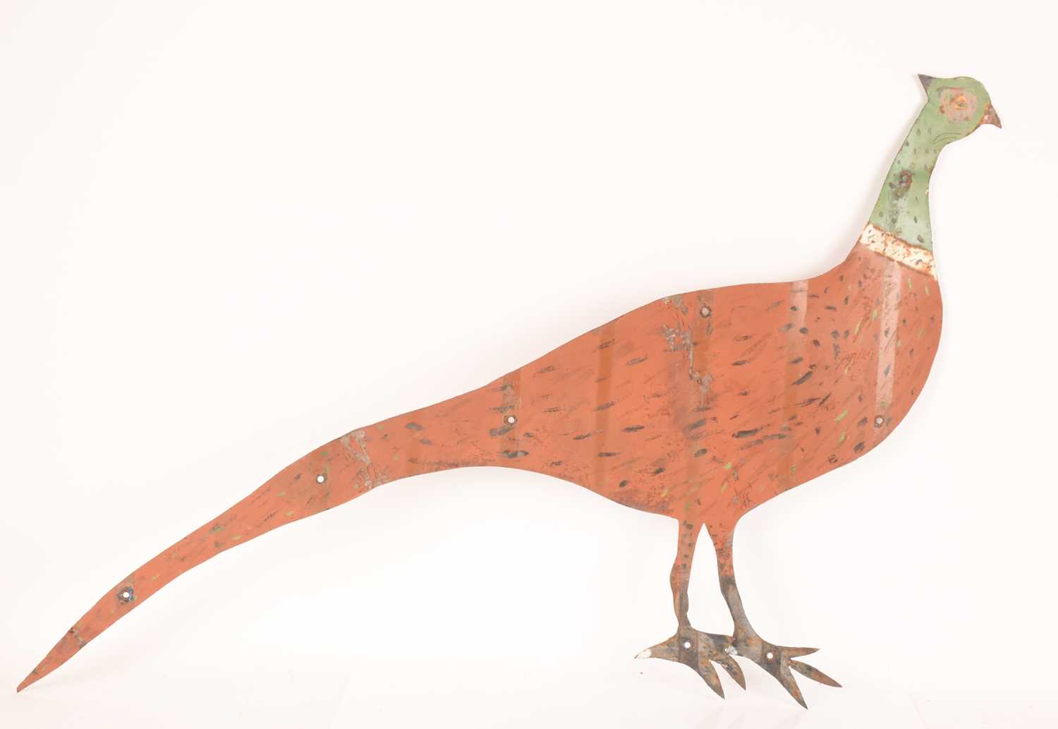 A group of 20th-century Folk art hand-painted carnival decorations comprising a large pheasant, a ma - Image 4 of 9