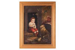 British School 19th Century, 'A young boy and his dog', unsigned, oil on canvas, image 49 cm x 69 cm