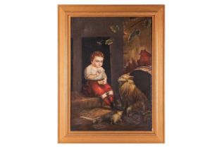 British School 19th Century, 'A young boy and his dog', unsigned, oil on canvas, image 49 cm x 69