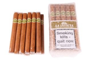 Thirty eight La Invicta Honduran Churchill Cigars (38), one bundle of 25 and 13 loose in cellophane.