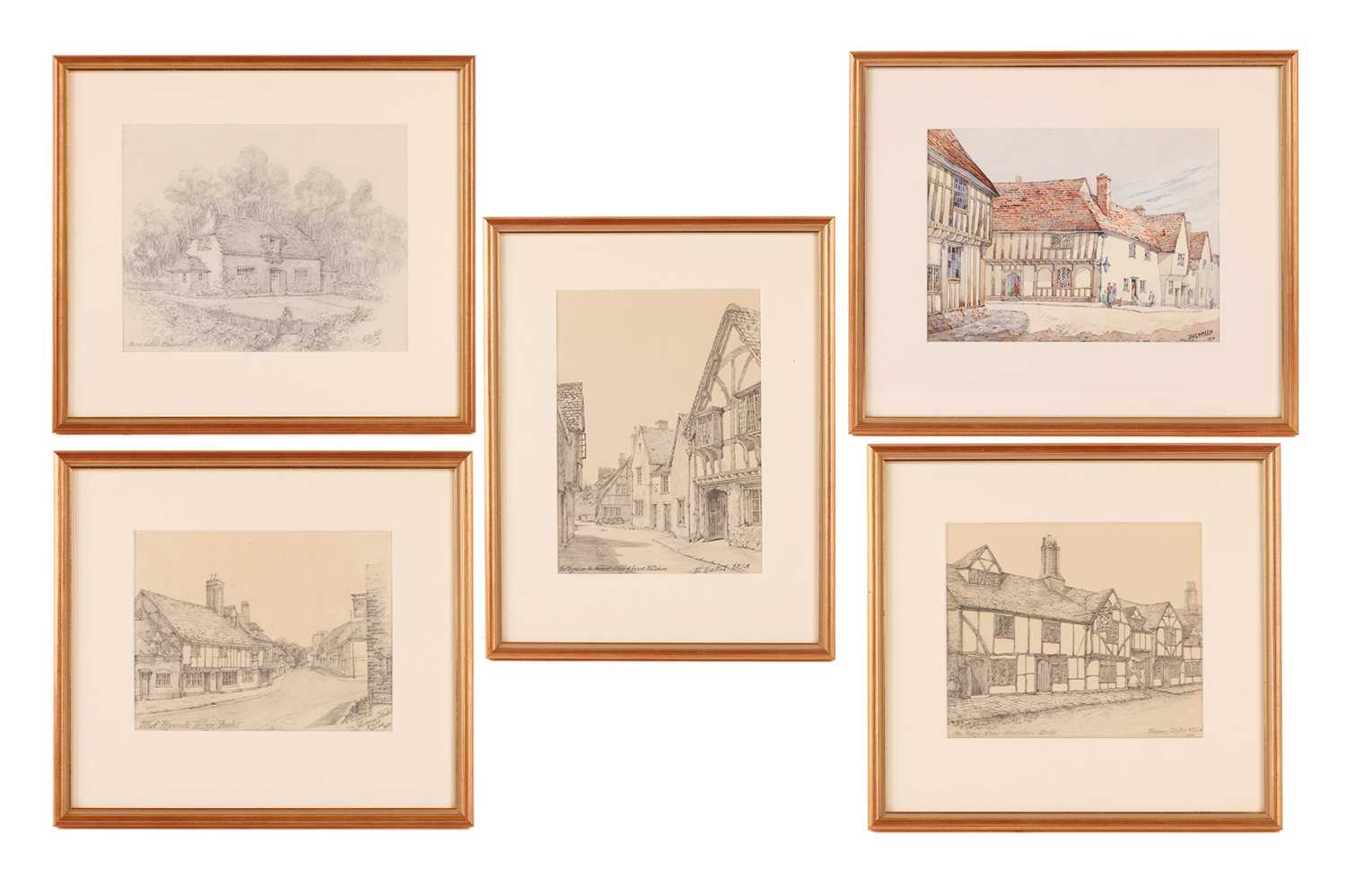 Thomas Wallis FRSA RIBA (1873–1953), a collection of five architectural drawings and one decorative 