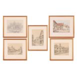 Thomas Wallis FRSA RIBA (1873–1953), a collection of five architectural drawings and one decorative 