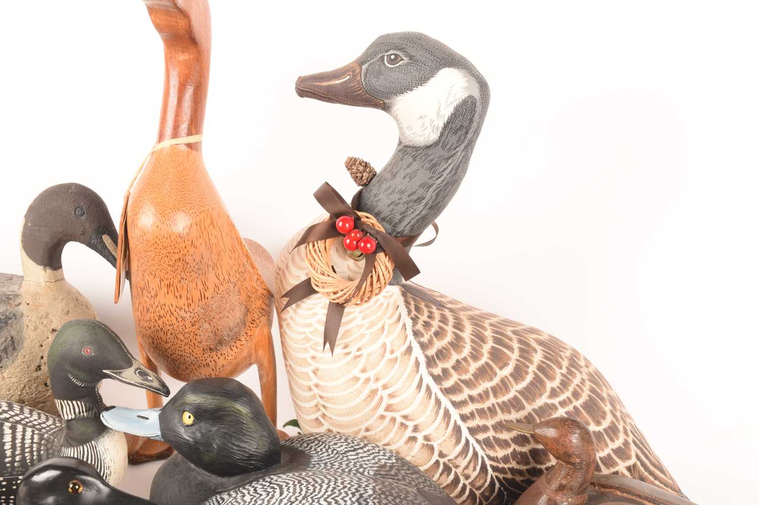 A large collection of duck figures of varying forms, materials, ages, and makes, 15 total, the large - Image 9 of 9