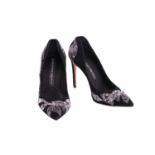 Three pairs of shoes; a pair of Alexander McQueen pointed-toe high heels in black suede with silver 