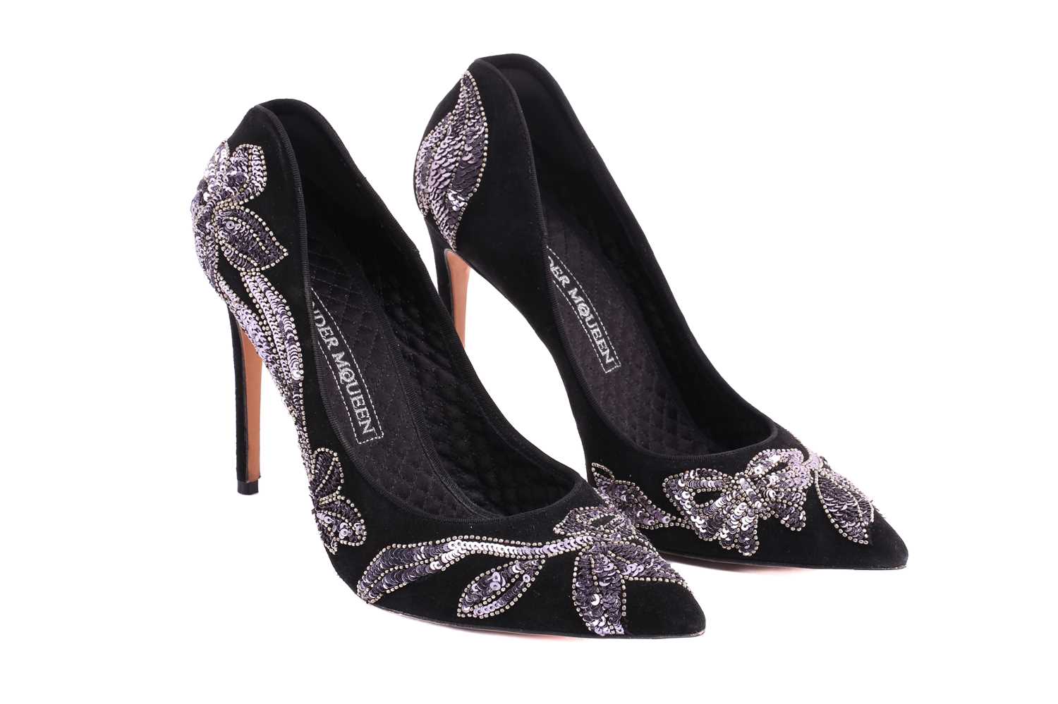 Three pairs of shoes; a pair of Alexander McQueen pointed-toe high heels in black suede with silver  - Image 3 of 31