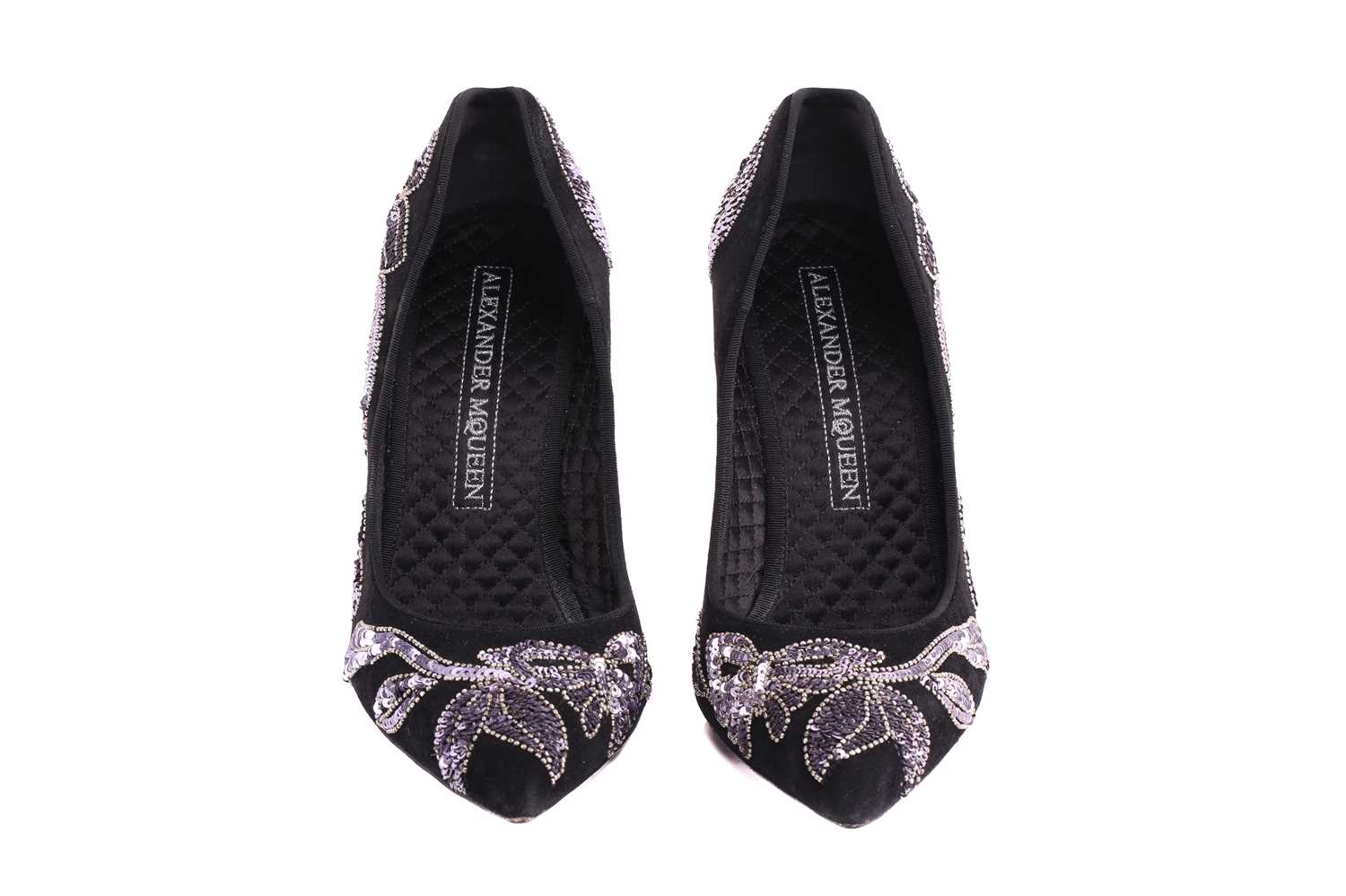 Three pairs of shoes; a pair of Alexander McQueen pointed-toe high heels in black suede with silver  - Image 2 of 31