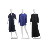 Jean Muir - a group of garments circa 1970s; consisting of a navy wool wrap dress with pleated butte