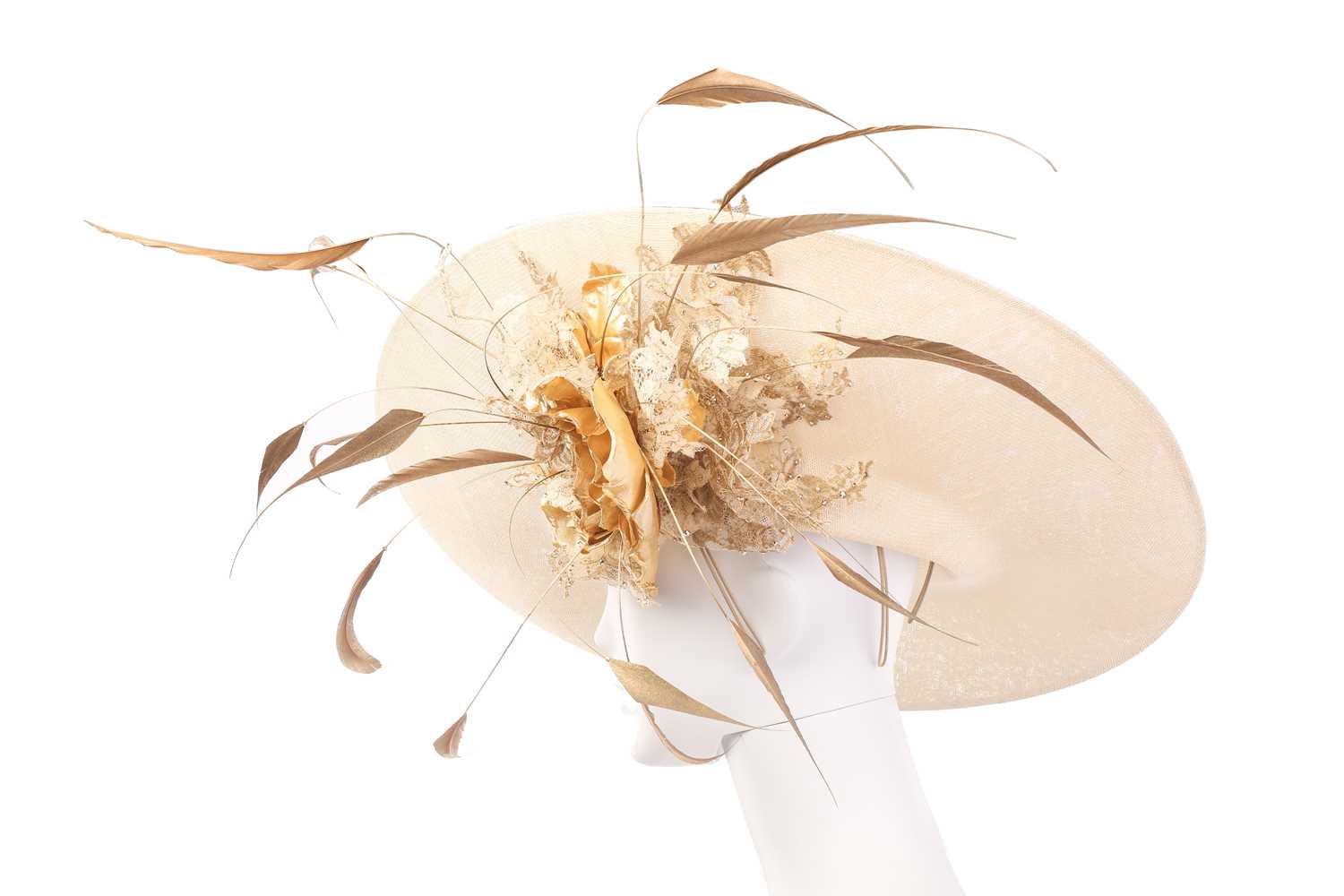 A collection of three hats; including a Philip Treacy fascinator with grey falling feathers around t - Image 11 of 17