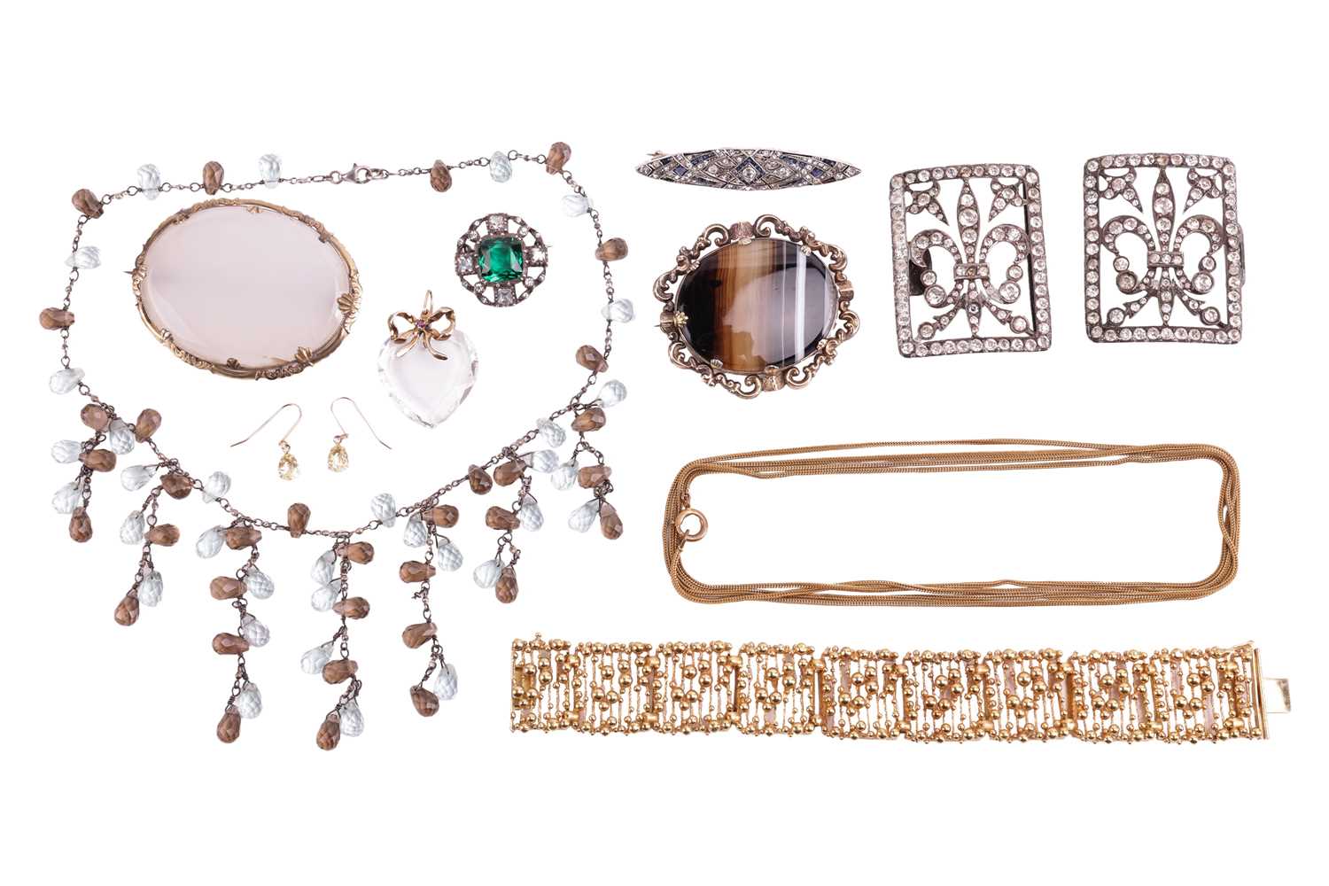 A small collection of costume jewellery; to include a Modernist link bracelet of beaded design by Ko