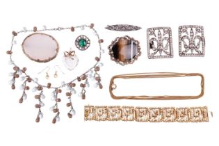 A small collection of costume jewellery; to include a Modernist link bracelet of beaded design by