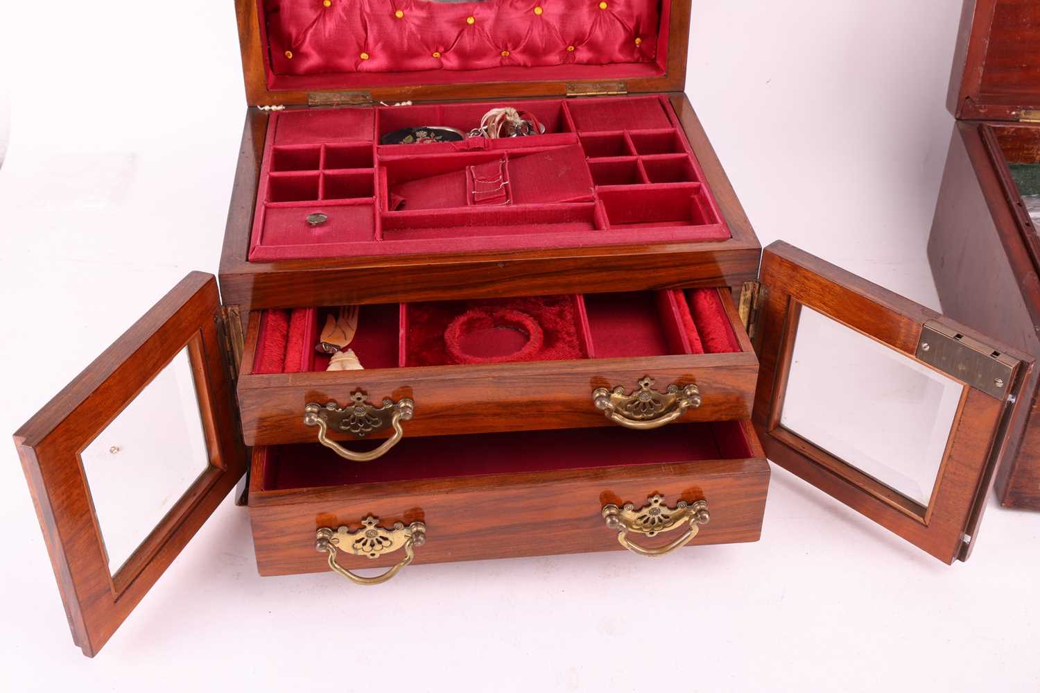 A collection of antique and vintage jewellery boxes and cases. To include two large antique wooden b - Image 2 of 6