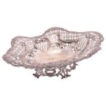A late Victorian large silver lobed navette form fruit comport, London 1890 by William Comyns, with 