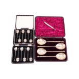 A collection of silver spoons and one silver pencil; comprising a cased set of four Victorian silver