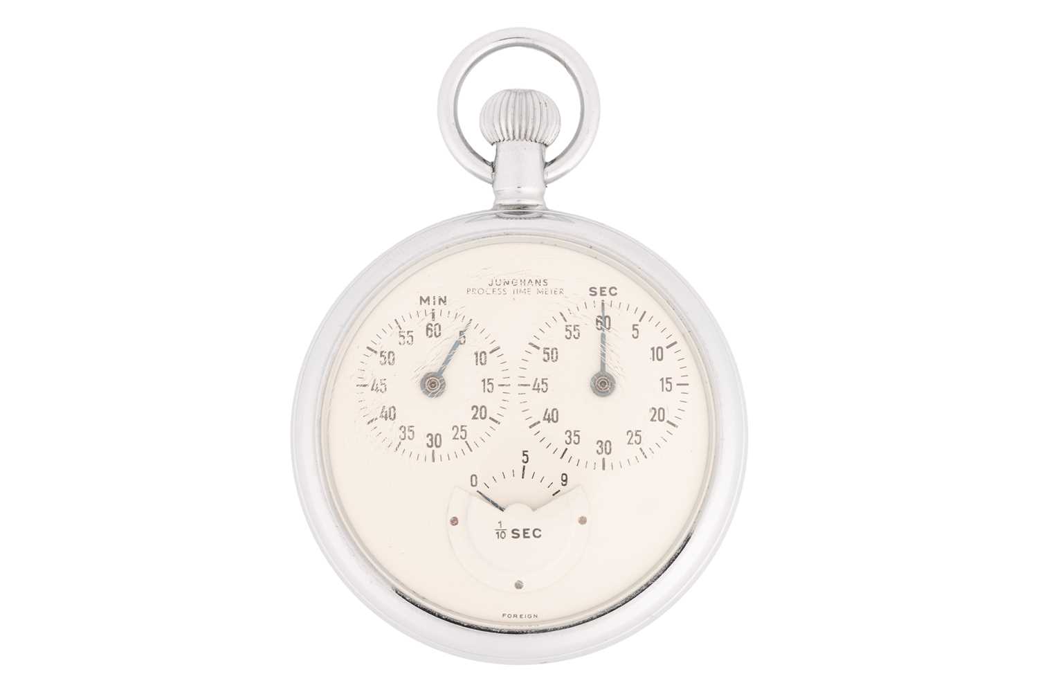 A collection includes an Omega pocket watch, Junghans stopwatch and an Elgin pocket watch. The open- - Image 3 of 8