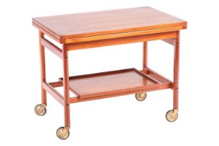 Kurt Ostervig for Mobler, a 'Butterfly' teak folding side table / trolley, with removable tray below