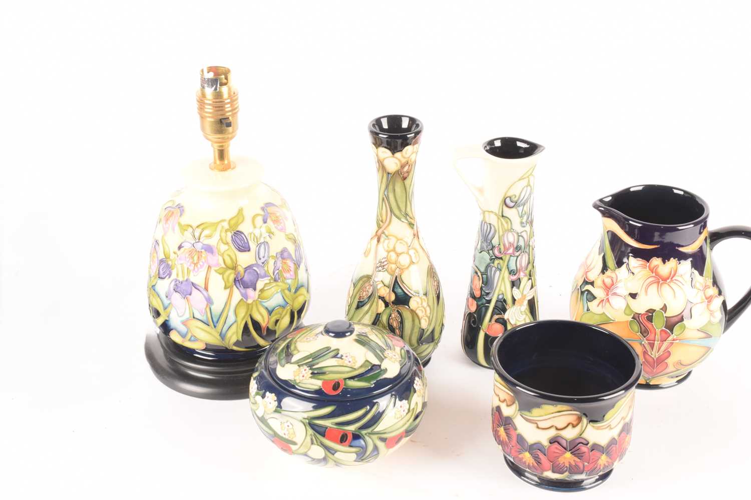 A collection of Moorcroft pieces comprising a table lamp in the pattern Step into Spring, a tapering - Image 2 of 45