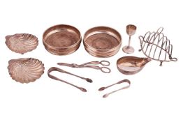 A George III pap boat with a monogram engraved to the base, London 1776; a pair of Victorian shell-s