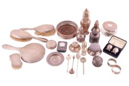 A mid 18th Century silver mote spoon, possibly by Phillip Roker; a silver sugar caster Birmingham 19