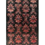 Moderner Teppich, schwarze Wolle mit Seideblumen, ca. 194x 135 cm.