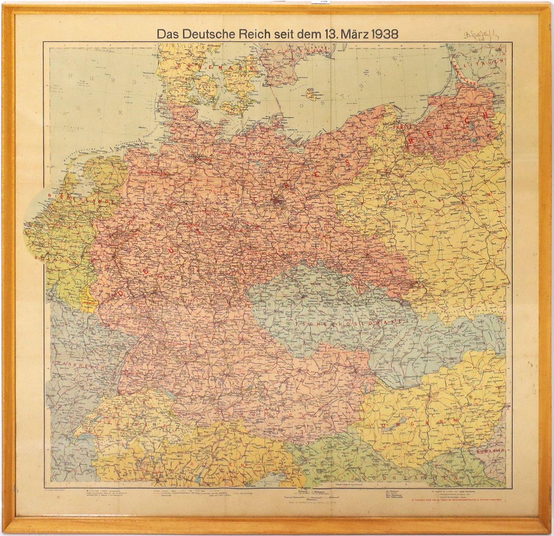 Gerahmte Landkarte "Das Deutsche Reich seit 1938". 