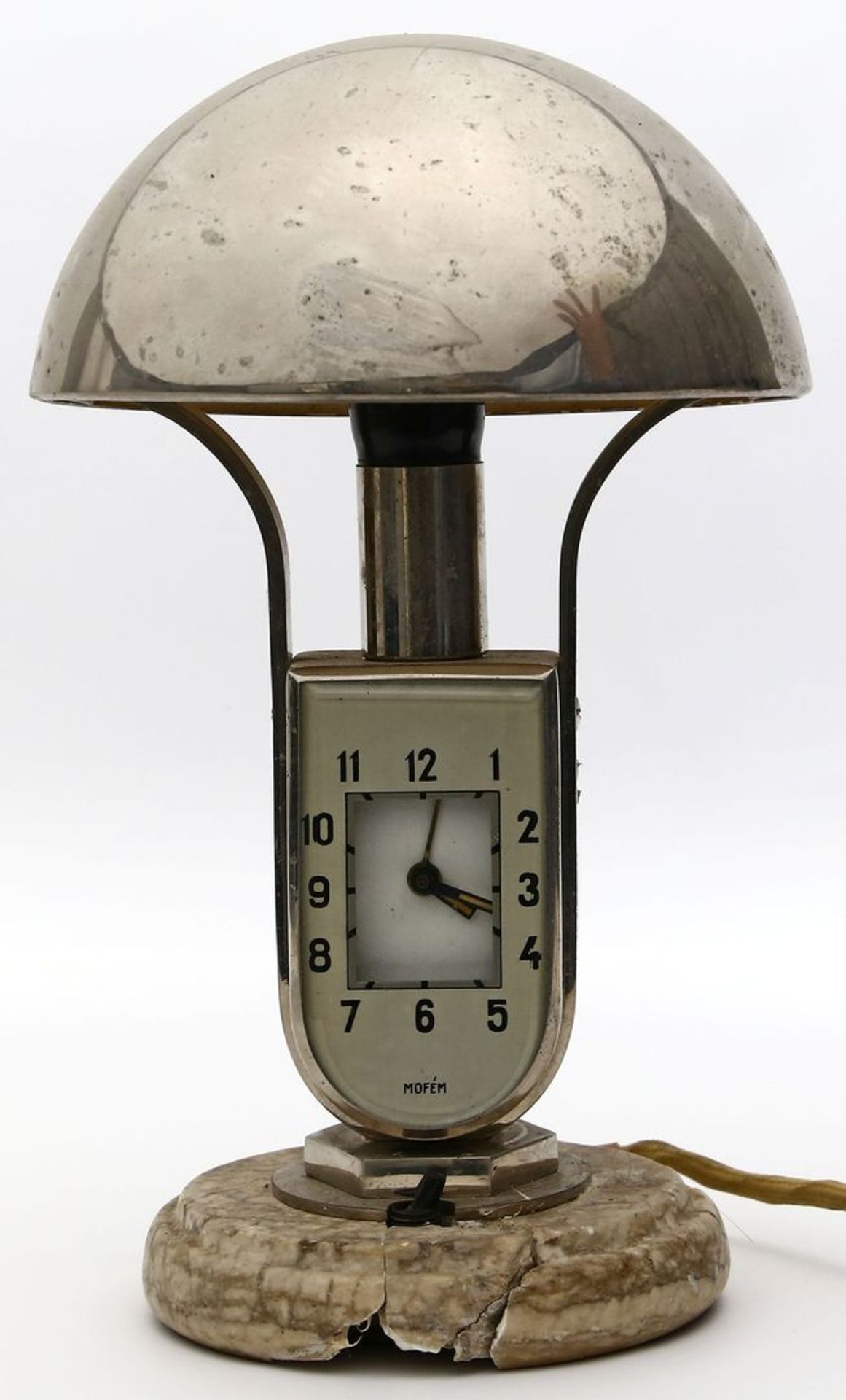 Ausgefallener Art Deco-Tischleuchte mit Uhr "MOFÉM", einflammig.