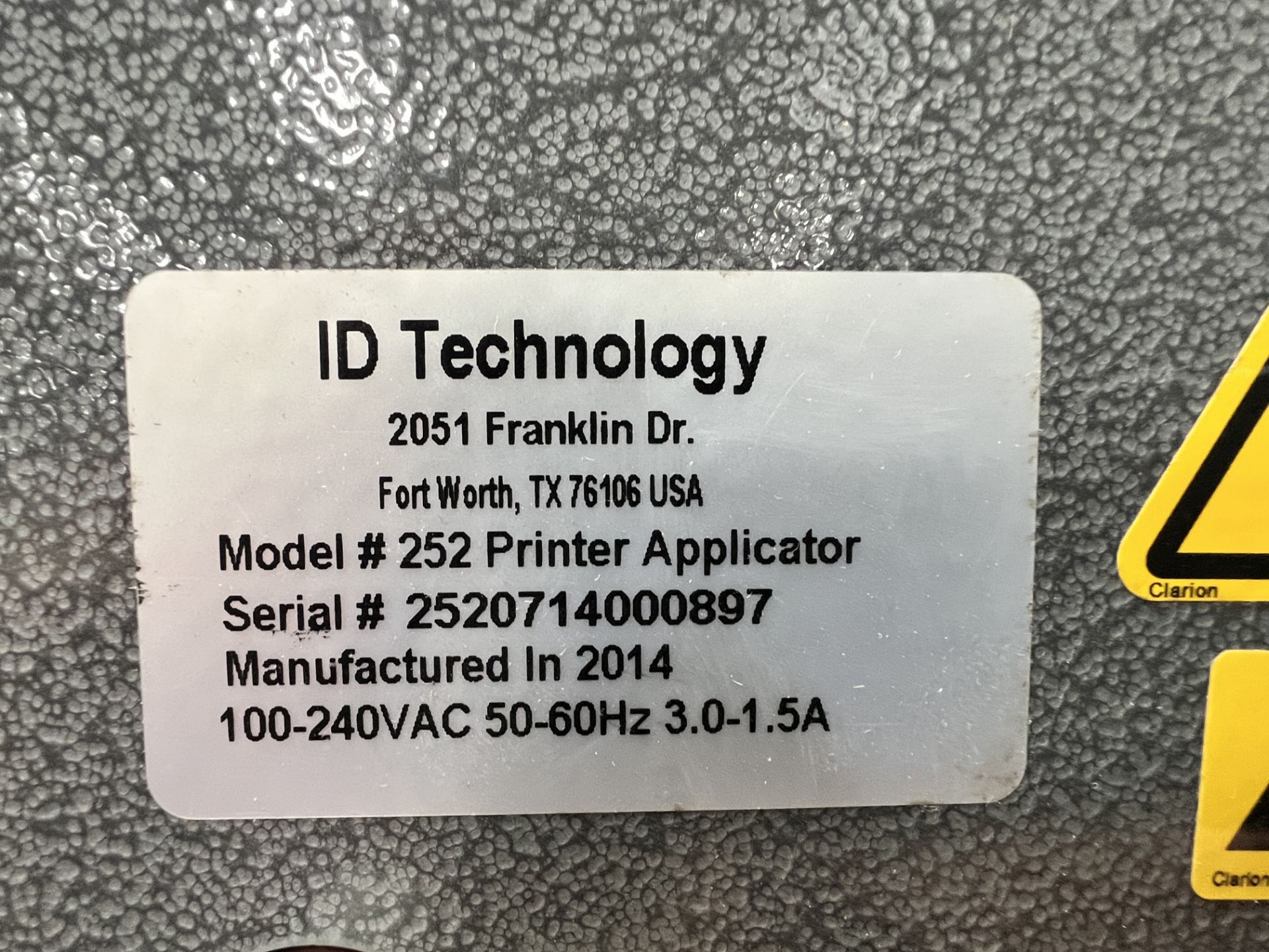 ID Technology Printer Applicator - Model 252 - Image 8 of 8