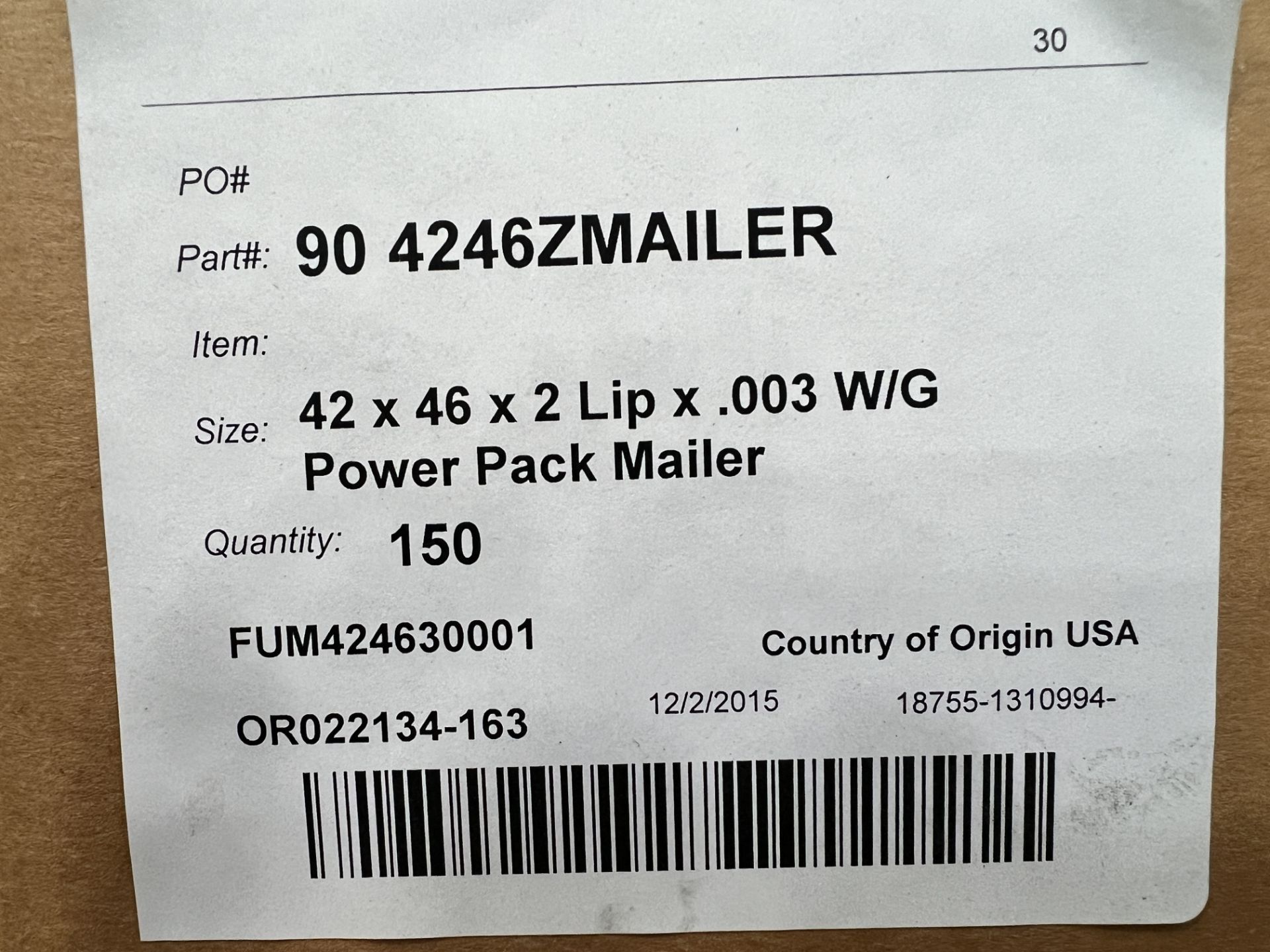 Power Pack Mailer 42" x 46" w/ 2" Lip