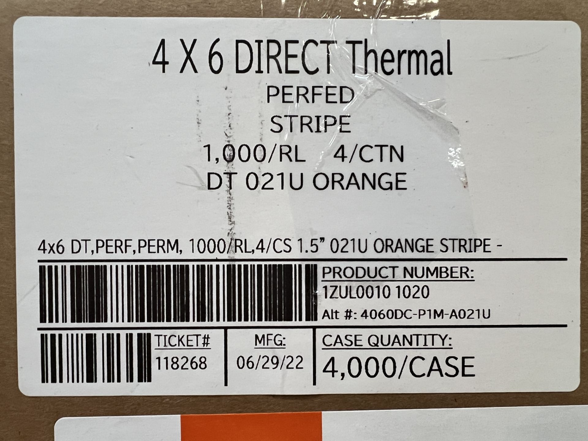 Thermal Label 4" x 6" Orange Stripe - Image 3 of 3