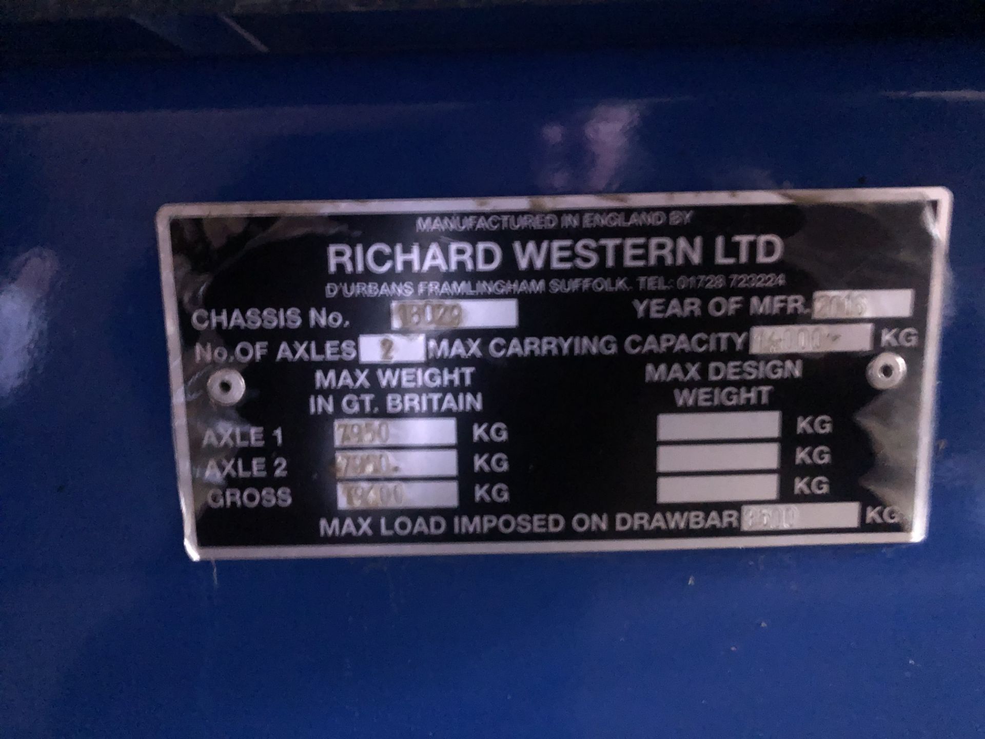 2016 Richard Western RC14LX 14 tonnes steel monocoque sprung tandem axle tipping Trailer c/w sprung - Image 5 of 5
