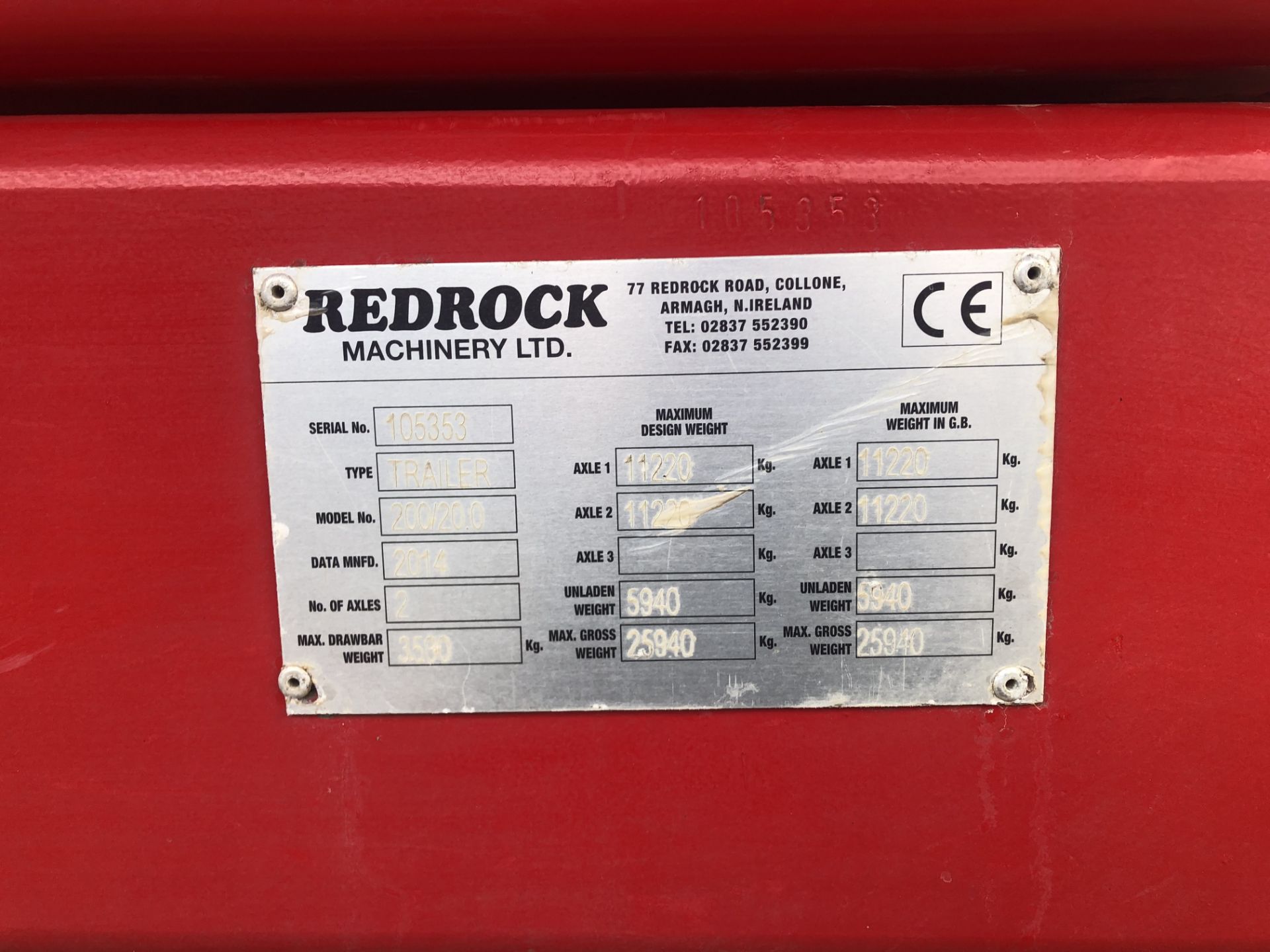 2014 Redrock 200/20.0 tonne steel monocoque sprung tandem axle tipping Trailer - Image 4 of 4